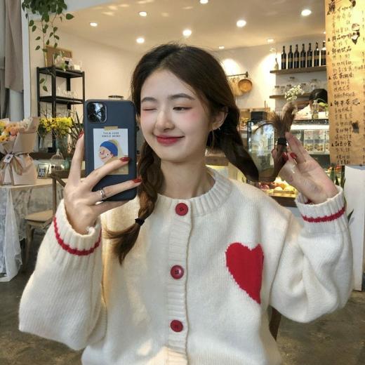 Sweaters | Womens  Kawaii Round Collar Heart Knitted Cardigan Sweaters Sweaters