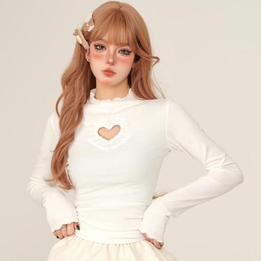 Sweaters | Womens  Sweet Style All-Match Lace Hollow Heart Long-Sleeved Top Sweaters Brown