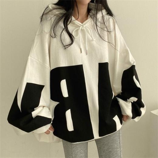 Sweatshirt | Womens  Korean Fashion Loose White Sweatshirt Sweatshirt Gray