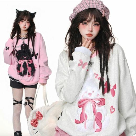 Sweatshirt | Womens  Sweet Girl Style 3D Pink Rabbit Embroidery Loose Sweatshirt Sweatshirt Pink