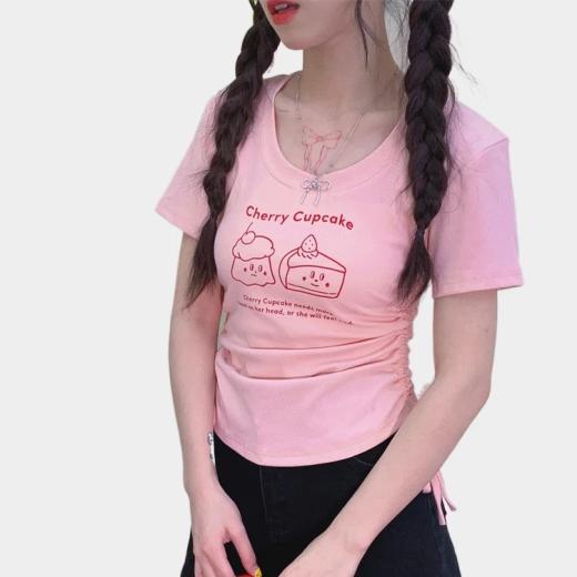 T-Shirts | Womens  American Sweet Soft Girl Style Pink Bow Print T-Shirt T-Shirts Pink