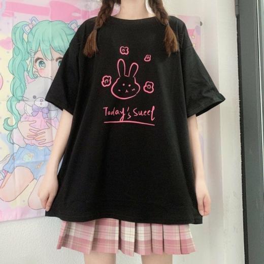 T-Shirts | Womens  Cute Rabbit Printed Loose T-Shirts T-Shirts black