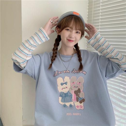 T-Shirts | Womens  Harajuku Cartoon Rabbit Print Long Sleeve T-Shirt T-Shirts Apricot