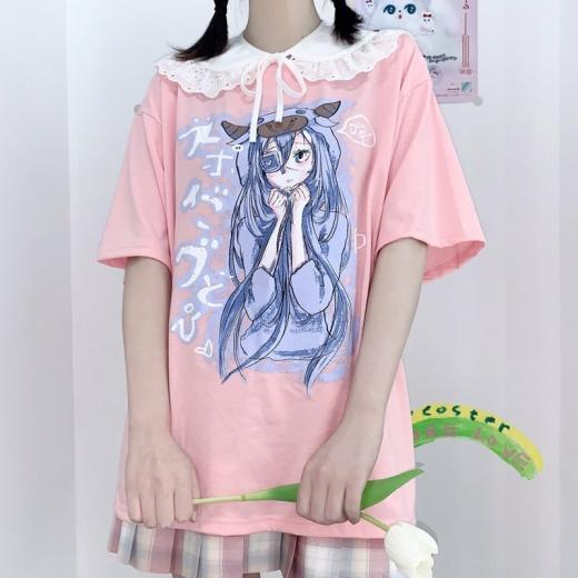 T-Shirts | Womens  Harajuku Kawaii Pink Graphic T-Shirts T-Shirts Blue