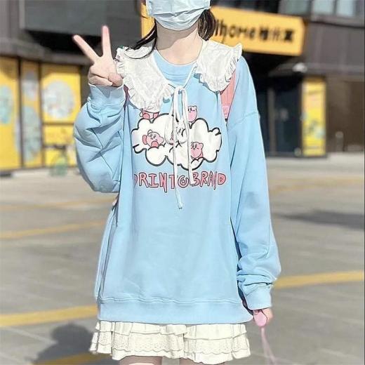 T-Shirts | Womens  Harajuku Loose Cartoon Long Sleeve T-Shirt T-Shirts Blue