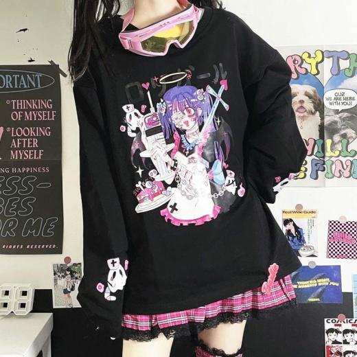 T-Shirts | Womens  Harajuku Menhera Succubus Crewneck T-Shirts black