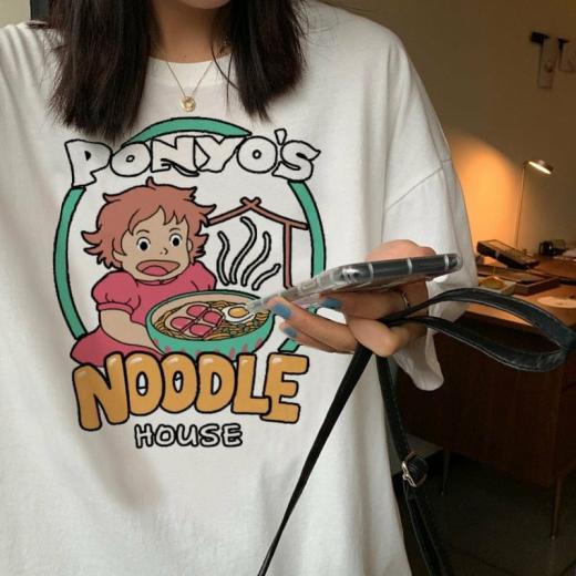 T-Shirts | Womens  Harajuku Noodles Cat T-Shirt T-Shirts black