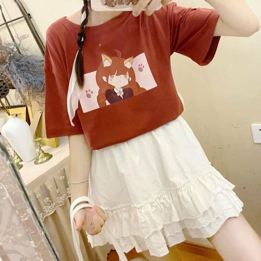 T-Shirts | Womens  Kawaii Anime Printed Soft Girl T-Shirt T-Shirts Red