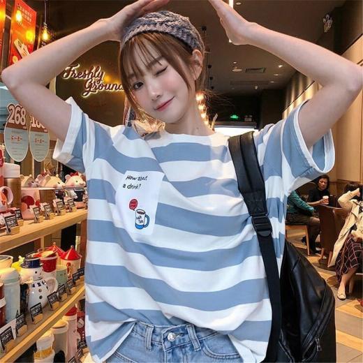 T-Shirts | Womens  Kawaii Cute Casual Striped T-Shirt T-Shirts 1