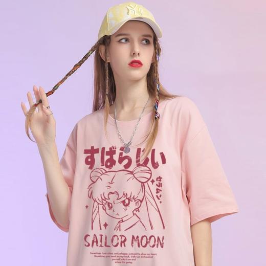 T-Shirts | Womens  Kawaii Japanese Cartoon Sailor Moon Graffiti Print T-Shirt T-Shirts black