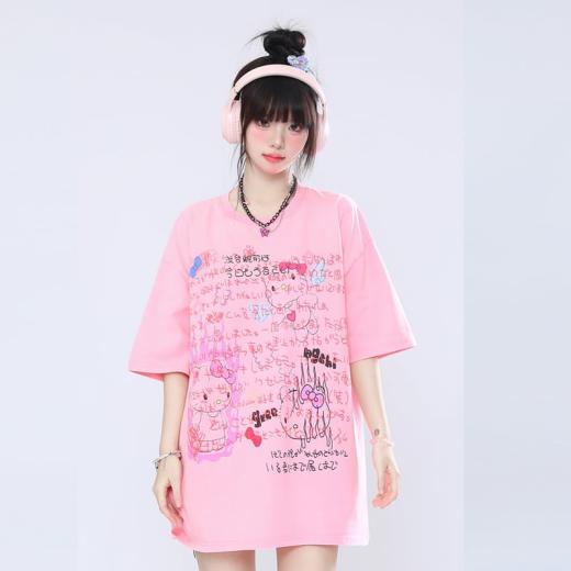 T-Shirts | Womens  Kawaii Japanese Hello Kitty Graffiti Print T-Shirt T-Shirts black