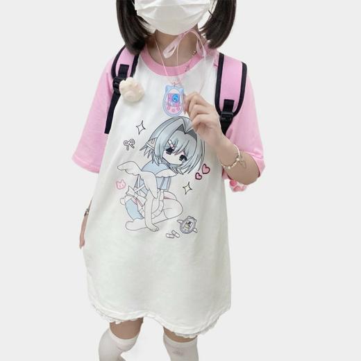 T-Shirts | Womens  Kawaii Jirai Kei Style Pink Cartoon Print T-Shirt T-Shirts Pink