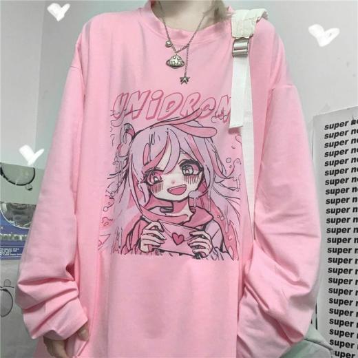 T-Shirts | Womens  Kawaii Pink Anime Girl Tee T-Shirts Pink