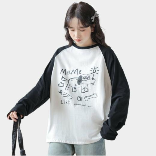 T-Shirts | Womens  Korean Style Cartoon Puppy Print Round Neck Long Sleeve T-Shirt T-Shirts T-Shirts