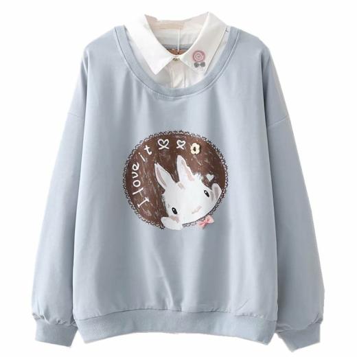 T-Shirts | Womens  Rabbit I Love It Print Fake Two-Piece T-Shirt T-Shirts Blue