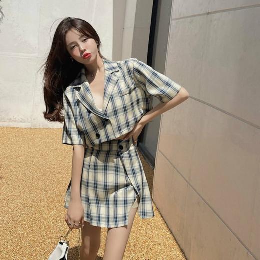 T-Shirts | Womens  Retro Plaid Split Short Skirt T-Shirts 2 piece set