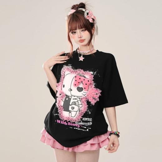 T-Shirts | Womens  Summer Sweet Girl Style Black Hello Kitty Printed T-Shirt T-Shirts black