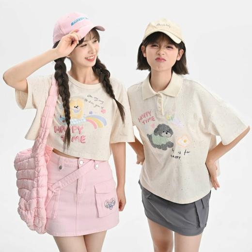 T-Shirts | Womens  Summer Sweet Girl Style Cartoon Puppy Print Polo Shirt T-Shirt T-Shirts long style