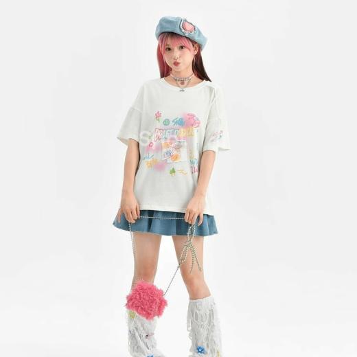 T-Shirts | Womens  Summer Sweet Girl Style Painted Bear Printed T-Shirt T-Shirts long style