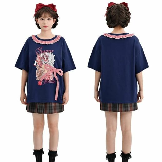 T-Shirts | Womens  Summer Sweet Girl Style Snow White Print T-Shirt T-Shirts long style