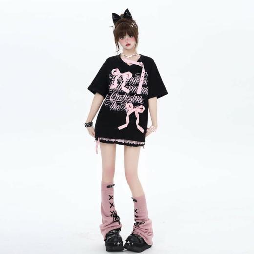 T-Shirts | Womens  Summer Sweet Girl Style Three-Dimensional Bow Tie T-Shirt T-Shirts black