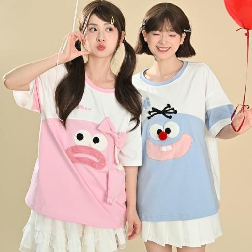 T-Shirts | Womens  Summer Sweet Girly Style Cartoon Embroidery T-Shirt T-Shirts Blue