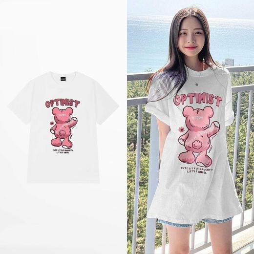 T-Shirts | Womens  Sweet Style Pink Cartoon Bear Print T-Shirt T-Shirts black