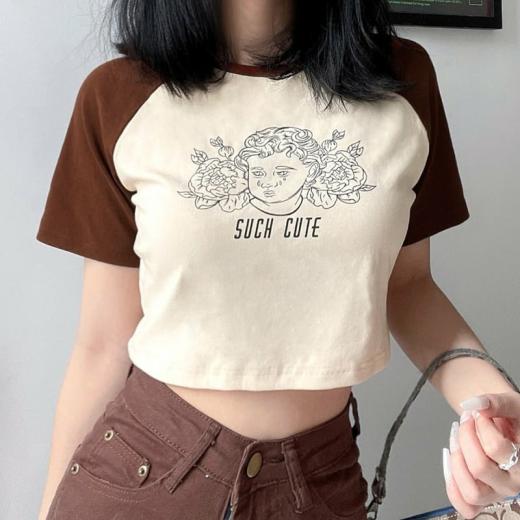 T-Shirts | Womens  Vintage Angel Print Round Collar Short T-Shirt T-Shirts T-Shirts