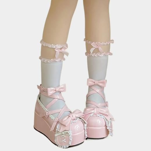 Wedges | Womens  Kawaii Sweet Doll Style Lolita Thick-Soled Shoes black