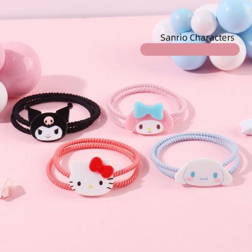 Hair Accessories |   Kawaii Sanrio Cute Face Double Ring Hair Tie Accessories Beads - Hello Kitty