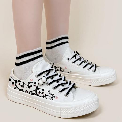 Sneakers | Womens  Cute Hand-Painted Panda Print Low-Top Canvas Shoes Sneakers Sneakers