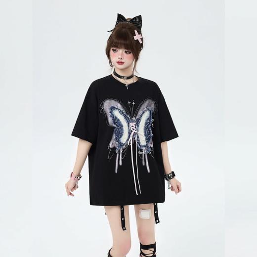 T-Shirts | Womens  American Sweet Cool Girl Style Butterfly Patch Loose T-Shirt T-Shirts black