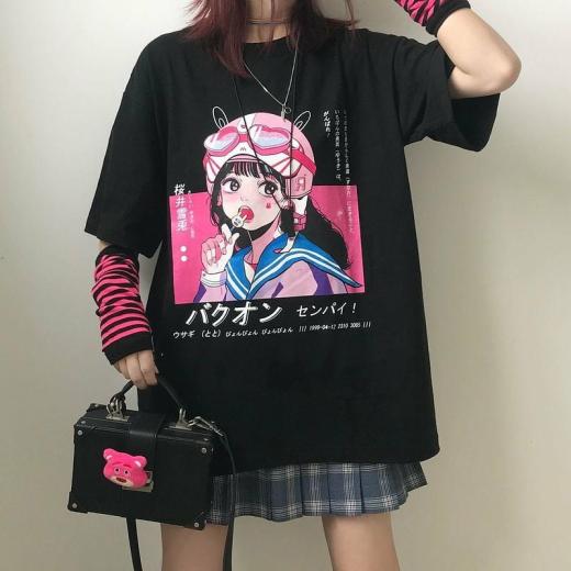 T-Shirts | Womens  Kawaii Punk Style Black T-Shirt T-Shirts T-Shirts